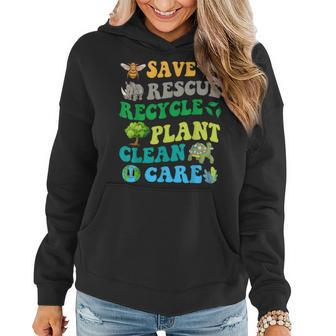 Earth Day Save Bees Rescue Animals Recycle Plastics Groovy Women Hoodie | Mazezy