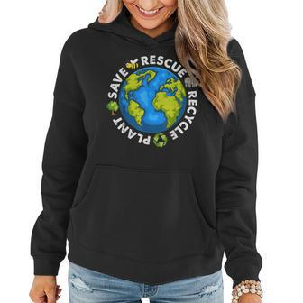 Earth Day Save Bees Rescue Animals Recycle Plastics Women Hoodie | Mazezy