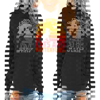 Easily Distracted By Cats And Butterflies Cat Butterfly Women Hoodie | Mazezy