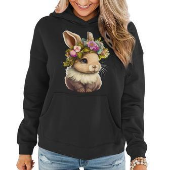 Easter Bunny Rabbit Women - Happy Bunny Flower Graphic Girls Women Hoodie | Mazezy