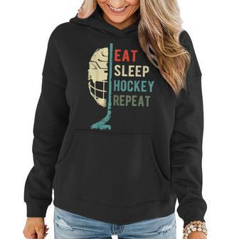 Eat Sleep Hockey Repeat Funny Retro Vintage Women Hoodie - Seseable