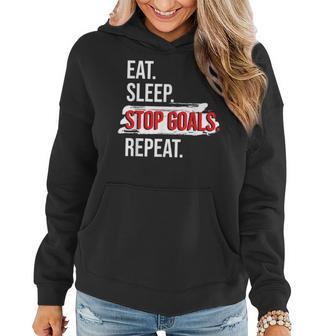 Eat Sleep Stop Goals Repeat - Field Hockey Player Hockey Fan Women Hoodie Graphic Print Hooded Sweatshirt - Thegiftio UK
