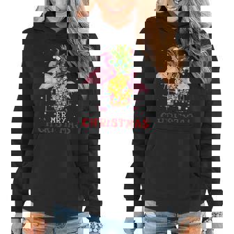Flamingo Christmas Tree Pineapple Xmas Light Merry Christmas Women Hoodie Graphic Print Hooded Sweatshirt - Thegiftio UK