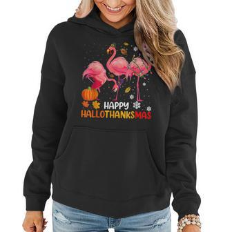 Flamingo Funny Happy Hallothanksmas Women Hoodie Graphic Print Hooded Sweatshirt - Thegiftio UK
