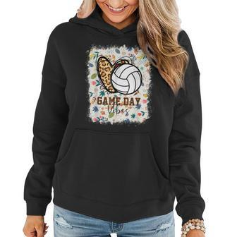 Floral Bleached Volleyball Game Day Vibes Volleyball Mom Women Hoodie - Thegiftio UK