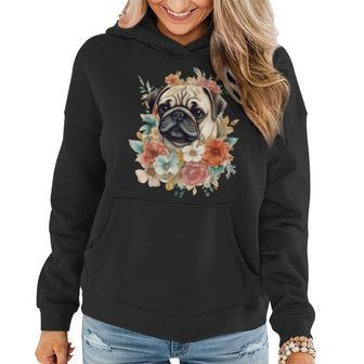Floral Pug Dog Spring Nature Dog Lovers Women Hoodie | Mazezy