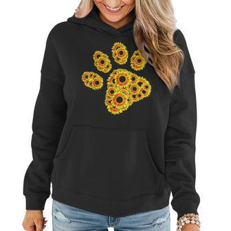 Flower Mom Pet Paw Print Of Sunflower Cat Or Dog Paw Women Hoodie - Seseable