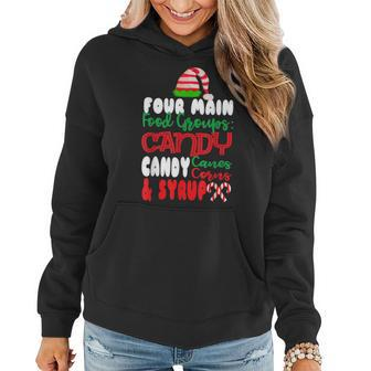 Four Main Food Groups Elf Buddy Christmas Pajama Funny Gifts V2 Women Hoodie Graphic Print Hooded Sweatshirt - Thegiftio UK