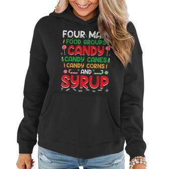 Four Main Food Groups Elf Buddy Christmas Pajama Xmas Women Hoodie Graphic Print Hooded Sweatshirt - Thegiftio UK