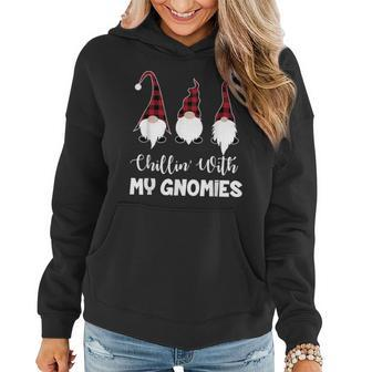 Friends Christmas Red Buffalo Plaid Chillin With My Gnomies Women Hoodie Graphic Print Hooded Sweatshirt - Thegiftio UK