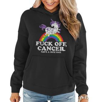 Fuck Off Cancer | Survivor Quote | Funny Unicorn Rainbow Women Hoodie | Mazezy