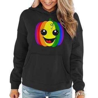 Fun Lesbian Gay Design Rainbow Pumpkin Pride Lgbt Halloween Women Hoodie Graphic Print Hooded Sweatshirt - Thegiftio UK