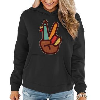 Funny Cute Thanksgiving Hand Turkey Peace Sign Women Hoodie - Monsterry