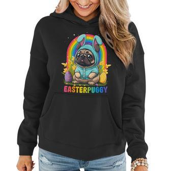 Funny Easter Pug Dog Easterpuggy Cute Pug Lover Rainbow Women Hoodie | Mazezy