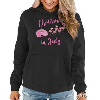 Funny Flamingo Pink Retro Camping Car Christmas In July V3 Women Hoodie Graphic Print Hooded Sweatshirt - Thegiftio UK