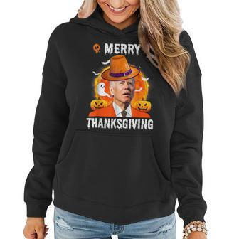 Funny Joe Biden Confused Merry Thanksgiving For Halloween V35 Women Hoodie Graphic Print Hooded Sweatshirt - Thegiftio UK