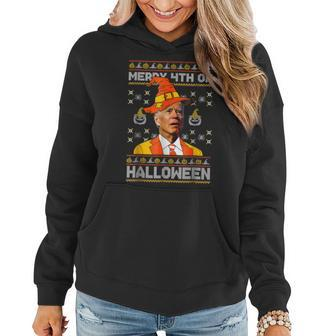 Funny Joe Biden Merry 4Th Of Halloween Costume Scary Pumpkin Women Hoodie Graphic Print Hooded Sweatshirt - Thegiftio UK