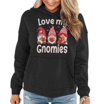 Funny Love My Three Gnomies Pink Hearts Valentines Matching Women Hoodie - Seseable