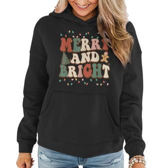 Funny Merry And Bright Christmas Lights Xmas Holiday Groovy V2 Women Hoodie Graphic Print Hooded Sweatshirt - Thegiftio UK