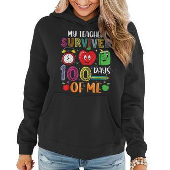 Funny My Teacher Survived 100 Days Of Me 100Th Day Of School Women Hoodie - Thegiftio UK