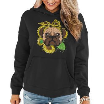 Funny Pug Dog Mom Sunflower Head Bandana Womens Girls Gift Women Hoodie - Seseable