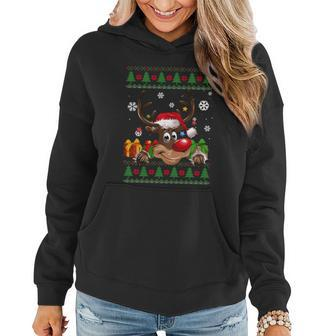 Funny Reindeer Lovers Santa Hat Ugly Christmas Sweater Cool Gift Women Hoodie - Monsterry UK