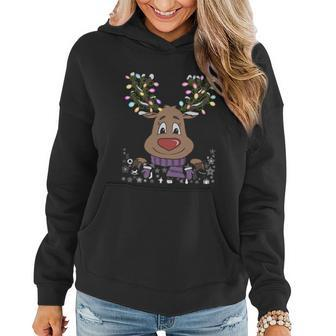 Funny Reindeer Xmas Lights Deer Retro Family Ugly Christmas Funny Gift Women Hoodie - Monsterry