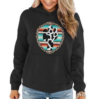 Funny Serape Cow Print Cactus Leopard Print Turquoise V2 Women Hoodie - Monsterry UK