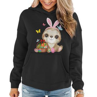 Funny Sloth Bunny Ear With Eggs Basket Easter Costume Rabbit Women Hoodie | Mazezy