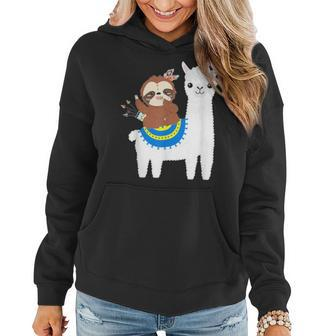 Funny Sloth Riding Llama Dad Mom Boy Girl Party Gift 4219 Women Hoodie - Seseable