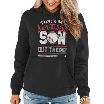 Funny Softball Dad Mom Gift Thats My Grandson Out There Women Hoodie - Seseable