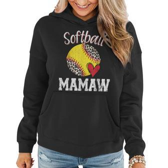 Funny Softball Mamaw Leopard Baseball Lovers Mothers Day Women Hoodie | Mazezy