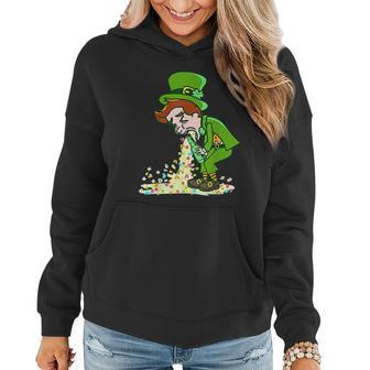 Funny St Patricks Day Drunk Leprechaun Puking Drinking Party Women Hoodie Graphic Print Hooded Sweatshirt - Thegiftio UK