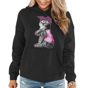 Funny Strong Cat I Love Mom Tattoo Cat Lover Mothers Day Women Hoodie - Seseable