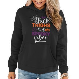 Funny Thick Thighs & Spooky Vibes Women Hoodie Graphic Print Hooded Sweatshirt - Thegiftio UK