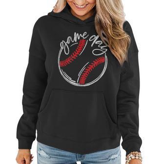 Game Day Baseball Funny Baseball Lovers Softball Life Mom Women Hoodie - Seseable