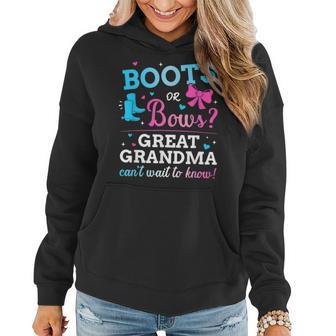 Gender Reveal Boots Or Bows Great Grandma Baby Party Women Hoodie | Mazezy