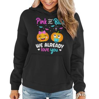 Gender Reveal Halloween Pregnancy Announcement Pink Or Blue Women Hoodie Graphic Print Hooded Sweatshirt - Thegiftio UK