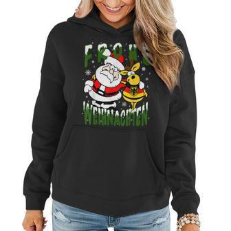 German Christmas Germany Frohe Weihnachten Frohliche Women Hoodie Graphic Print Hooded Sweatshirt - Thegiftio UK
