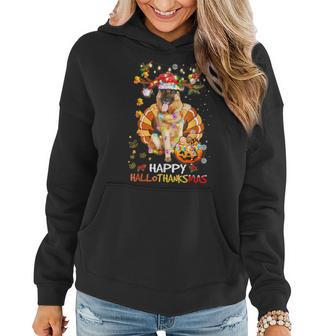 German Shepherd Happy Hallothanksmas Halloween Thanksgiving Women Hoodie Graphic Print Hooded Sweatshirt - Thegiftio UK