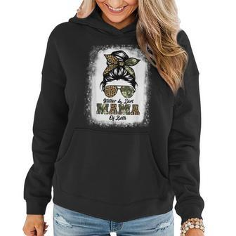 Glitter And Dirt Mom Of Both Leopard Camo Messy Bun Women Hoodie - Seseable