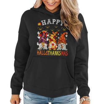 Gnomes Hallothanksmas Halloween Thanksgiving Christmas V9 Women Hoodie Graphic Print Hooded Sweatshirt - Thegiftio UK
