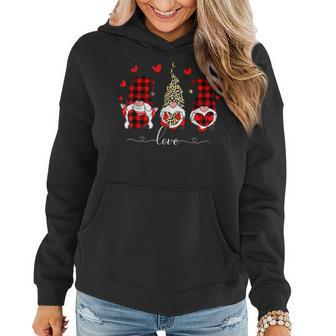 Gnomes Holding Leopard Heart Buffalo Plaid Valentine Gnome Women Hoodie - Seseable