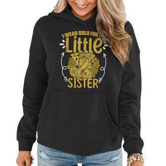 Gold For Little Sister Gold Ribbon Childhood Cancer Women Hoodie | Mazezy