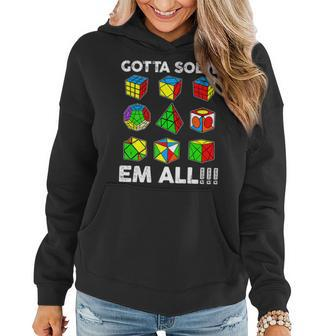 Gotta Solve Em All Speed Cubing Competitive Puzzles Cube Women Hoodie - Seseable