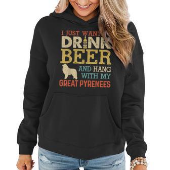 Great Pyrenees Dad Drink Beer Hang With Dog Funny Vintage Women Hoodie - Seseable