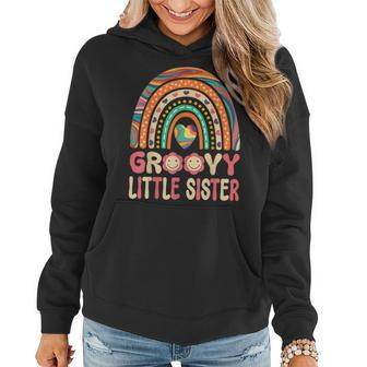 Groovy Lil Sis 60S 70S Outfit Rainbow Hippie Little Sister Women Hoodie | Mazezy