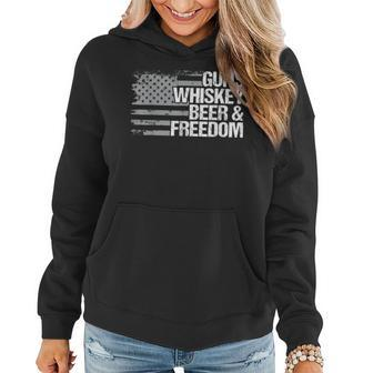 Guns Whiskey Beer And Freedom Veteran American Flag Women Hoodie | Mazezy