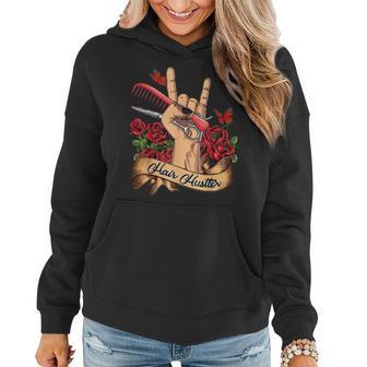 Hair Hustler Rock On Hand Flower Coiffeur Barber Hairstylist Women Hoodie - Seseable