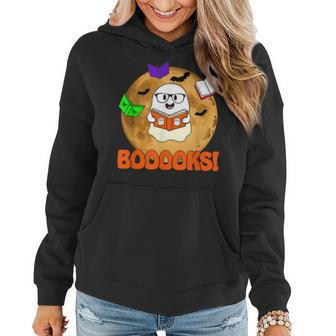 Halloween Booooks Ghost Boo Read Books Library Teacher Cute Women Hoodie Graphic Print Hooded Sweatshirt - Thegiftio UK